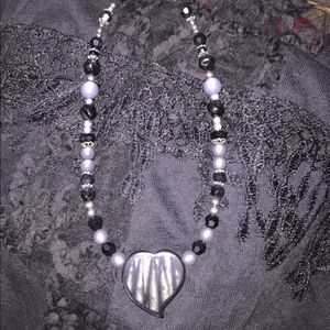 Handcrafted Necklace w/Black&Gray Heart